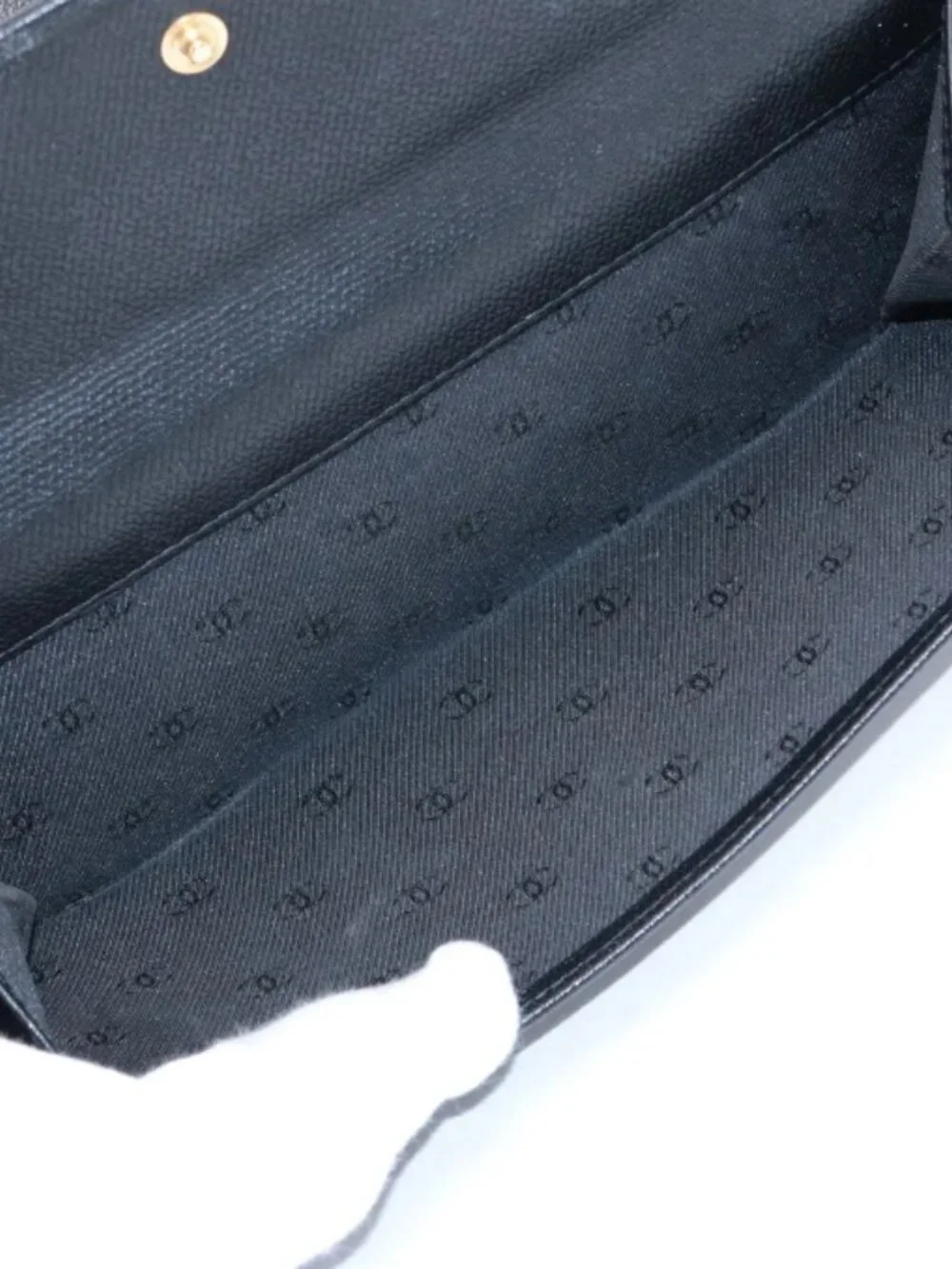 Chanel CC Logo Button Leather Long Wallet Black